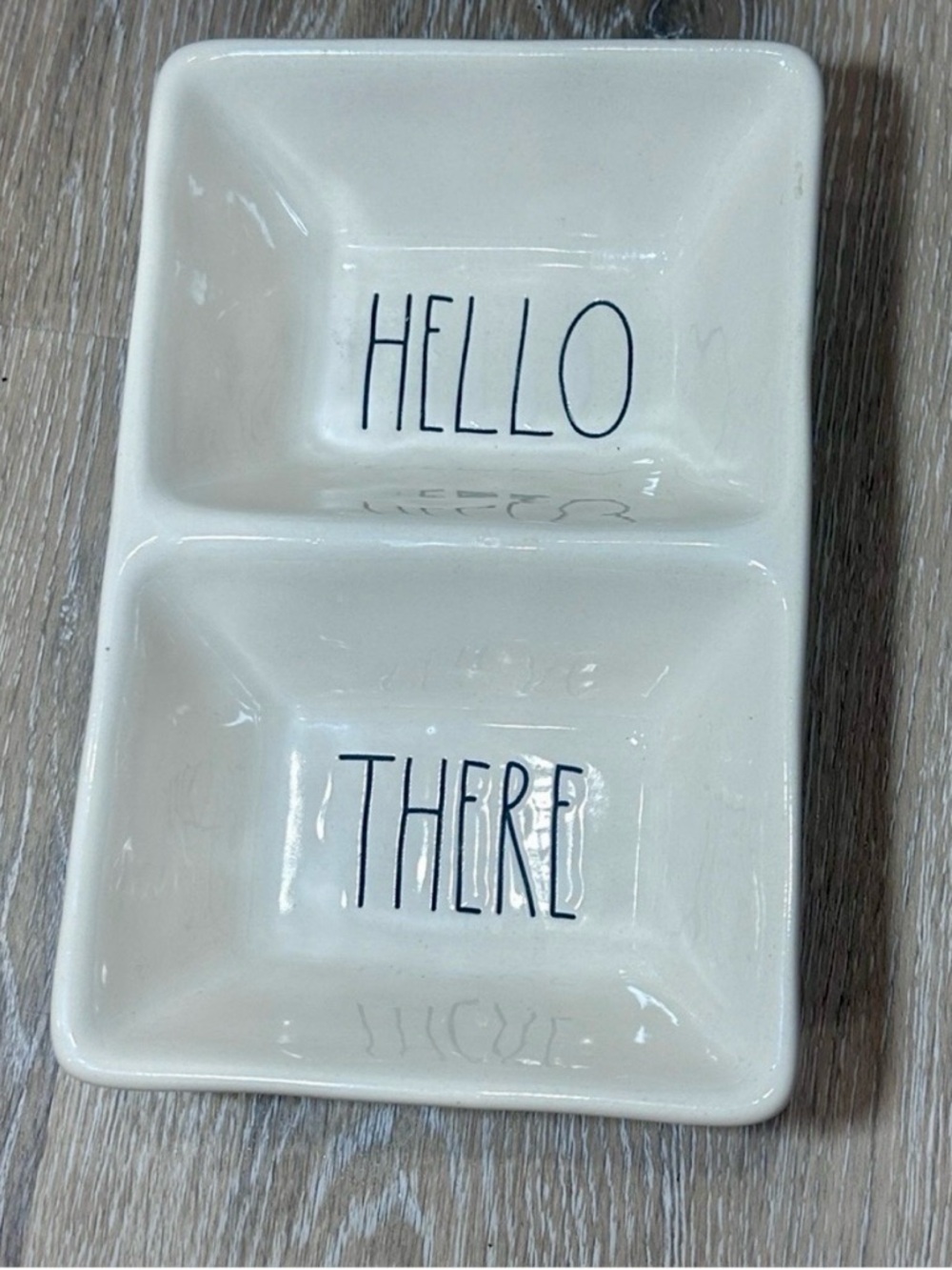 NWOT Rae Dunn HELLO THERE Ceramic Dish– 2-Section Tray, Artisan Collection